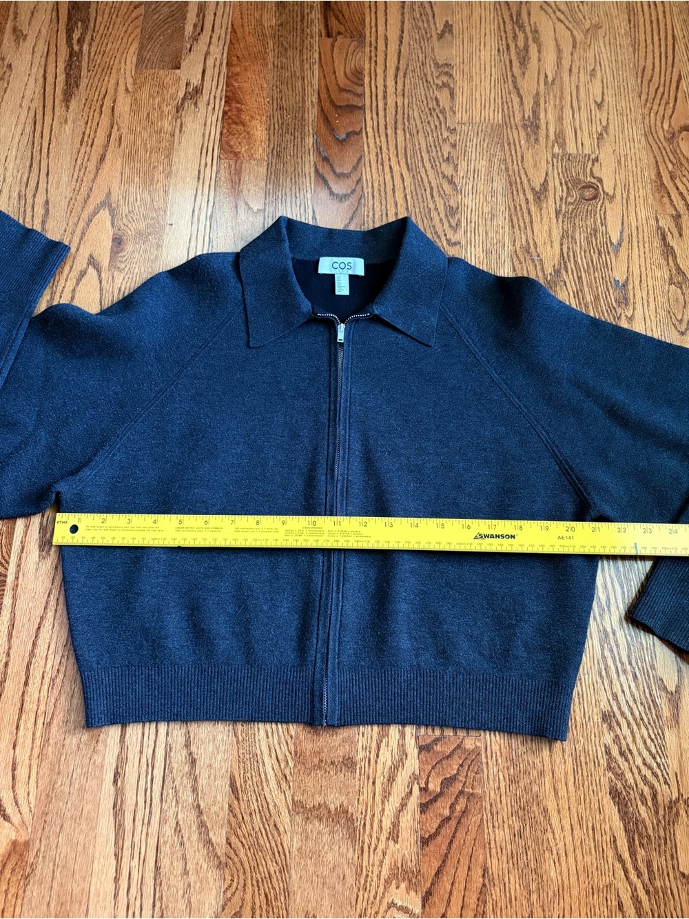 COS Double-Faced Knitted Jacket Dark Gray Zip Front Raglan Cropped Sweater M - Picture 11 of 12